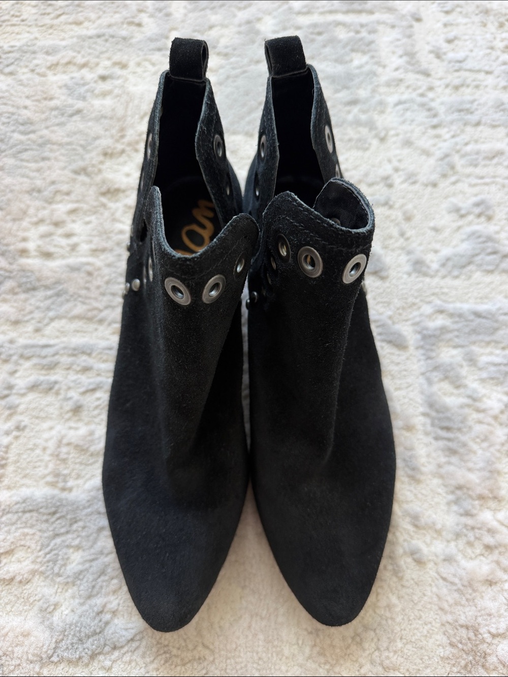Sam Edelman Black Suede Pointed Toe Grommet Ankle Boots